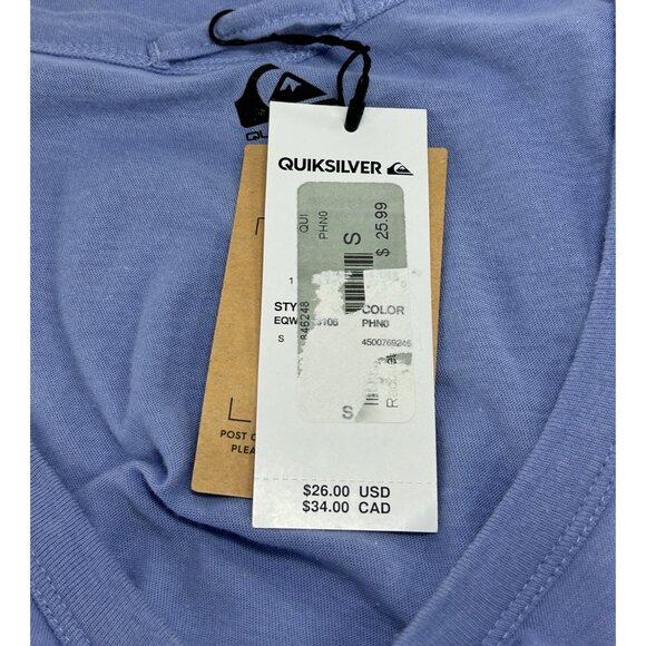 QUIKSILVER Ringer Tank Top Sz S Blue Graphic Logo Print Scoop Neck Cotton Modal - Picture 12 of 13